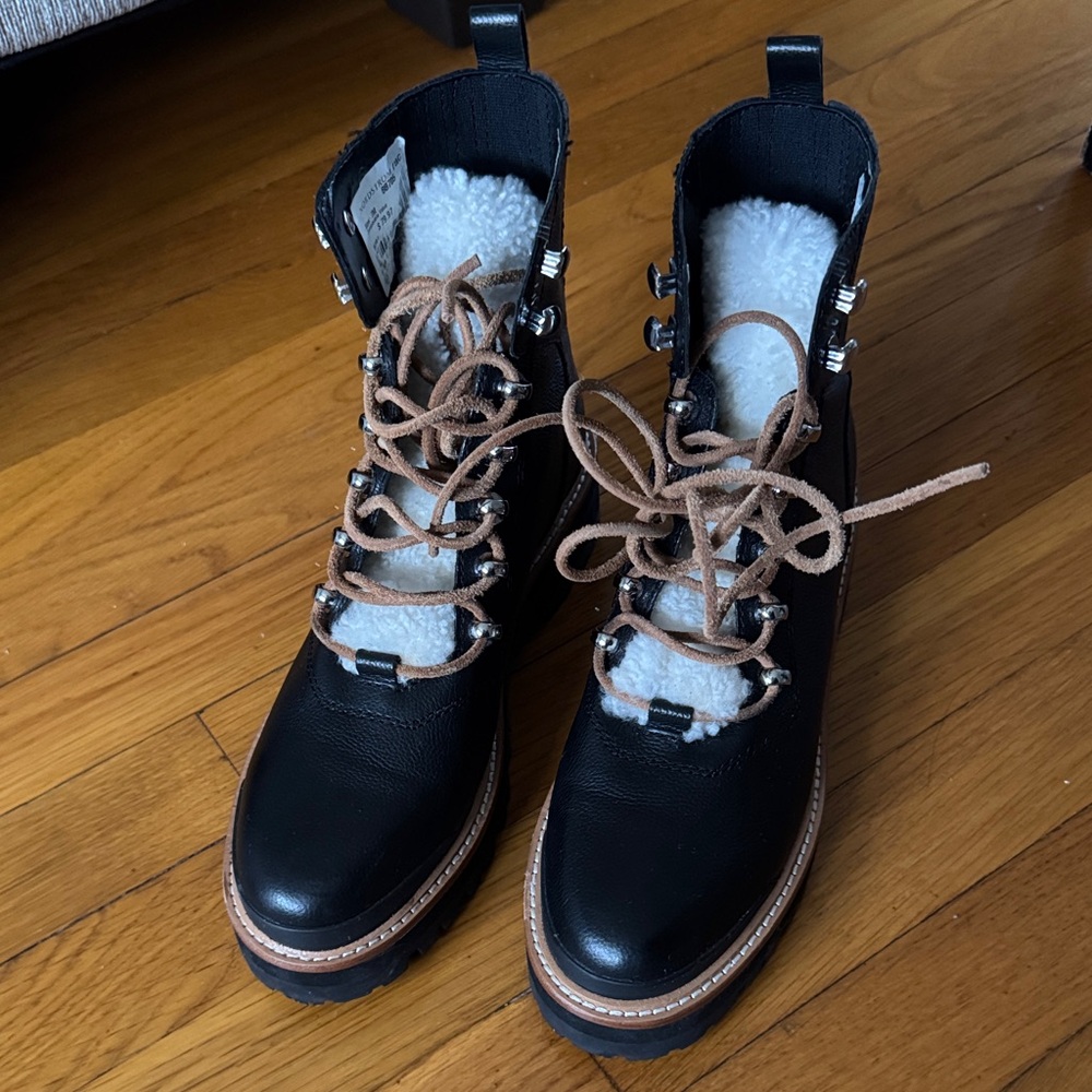 Marc Fisher Black and Tan Lace-Up Boots
